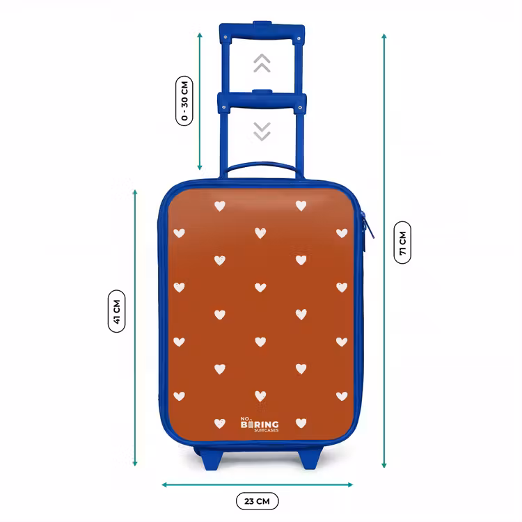 Kids’ Suitcase - Blue - White heart pattern on orange brown background — 8