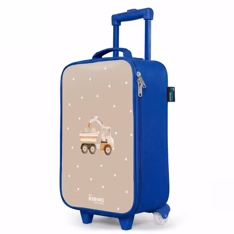 Kids’ Suitcase - Blue - Yellow dump truck with stones and dot pattern — 3
