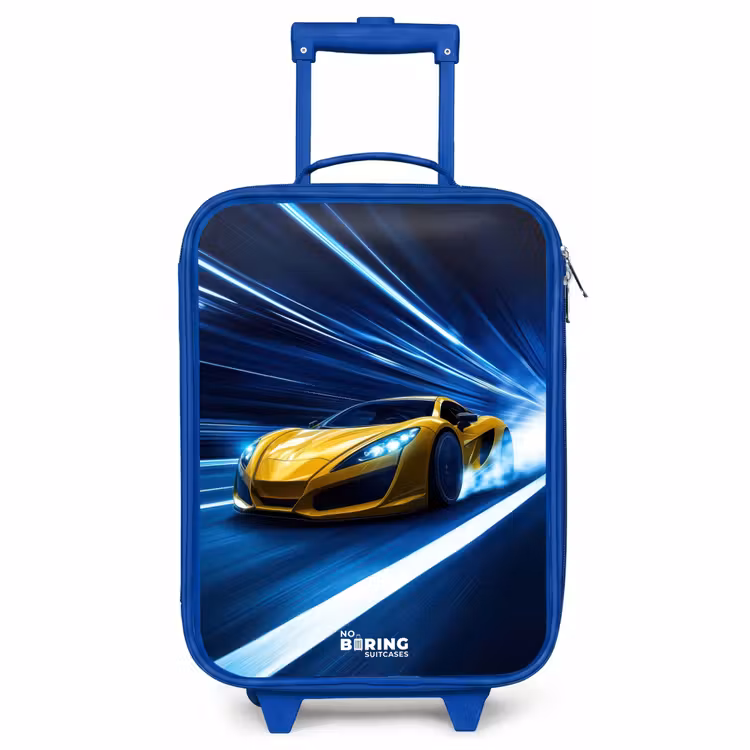Kids’ Suitcase - Blue - Yellow sports car in light tunnel of speed — 1