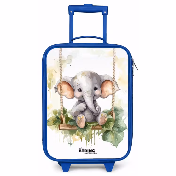 Kids’ Suitcase - Blue - Young elephant on a swing watercolor drawing — 1