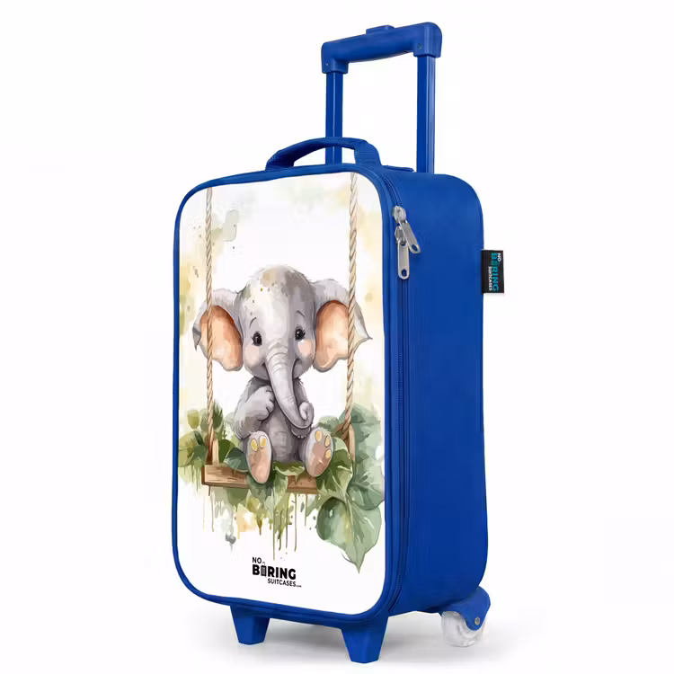 Kids’ Suitcase - Blue - Young elephant on a swing watercolor drawing — 3