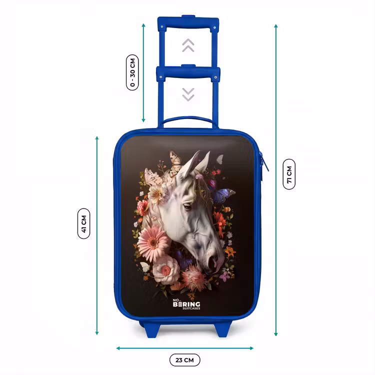 Kids’ Suitcase - Blue - White horse head among colorful garland of flowers — 8