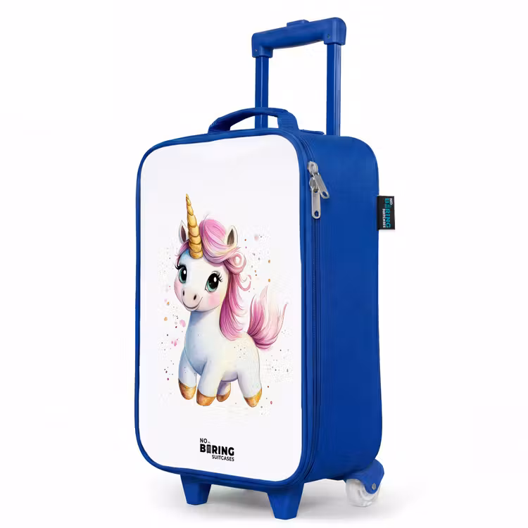 Kids’ Suitcase - Blue - White unicorn with pink mane — 3