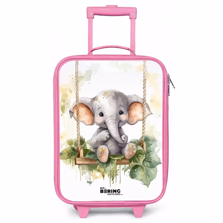 Kids’ Suitcase - Pink - Young elephant on a swing watercolor drawing — 1