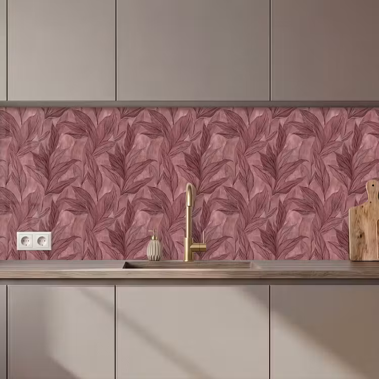 Kitchen Wall Splashback - Leaves - Pattern - Purple — 1