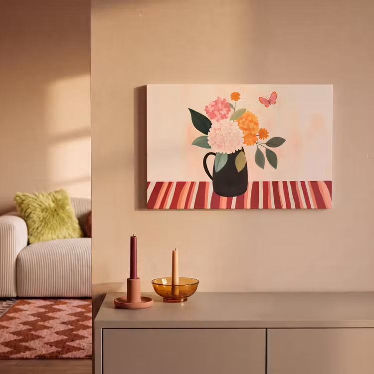 Canvas Print - Vase - Flowers - Butterfly - Red — 1