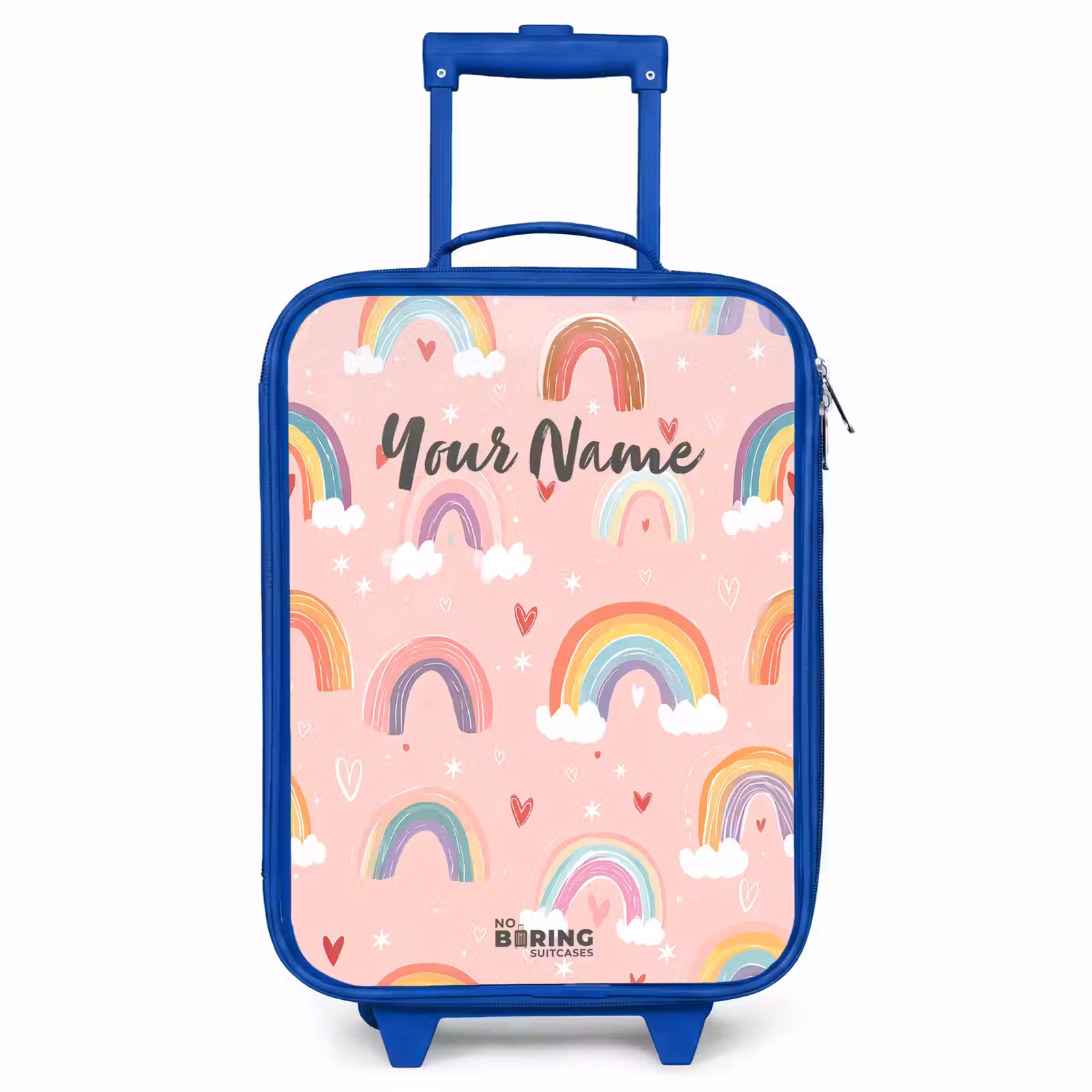 Kids’ Suitcase - Blue - Rainbows on a pink background — 1