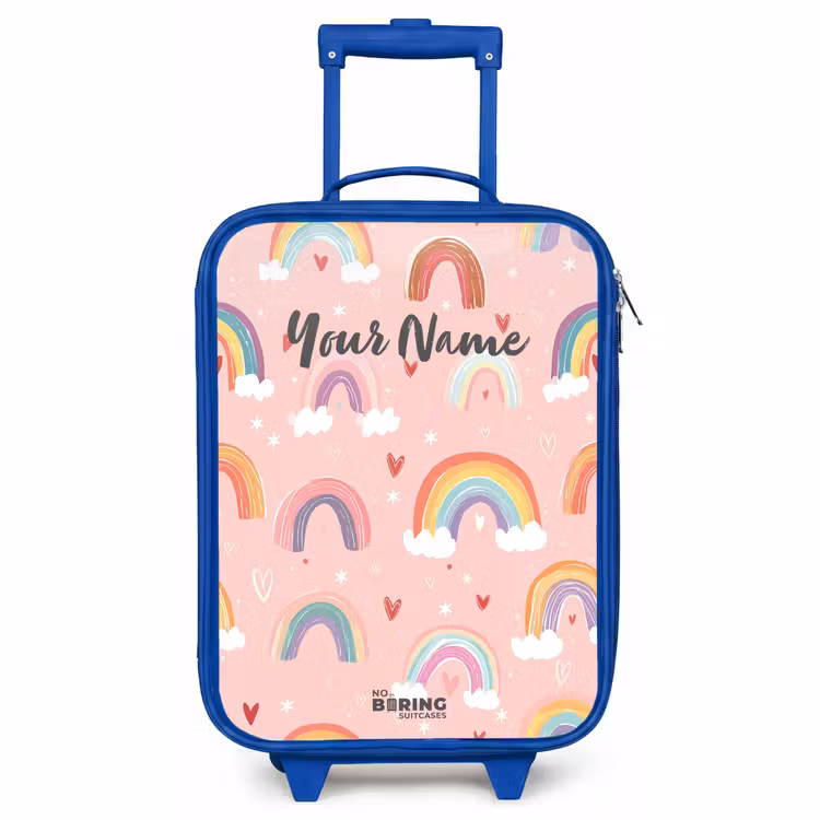 Kids’ Suitcase - Blue - Rainbows on a pink background — 1