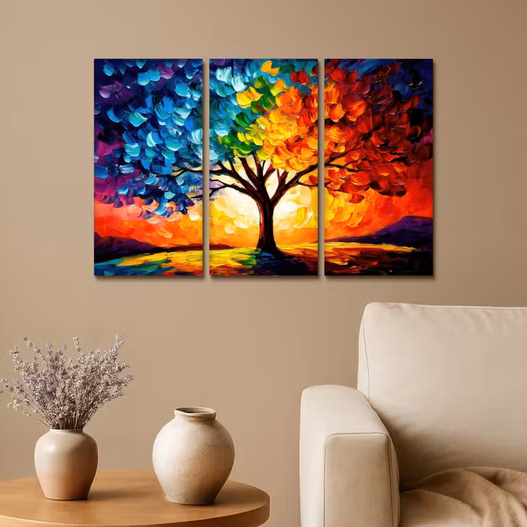 Triptych Canvas Print - Tree - Colorful - Paint look - Abstract — 1