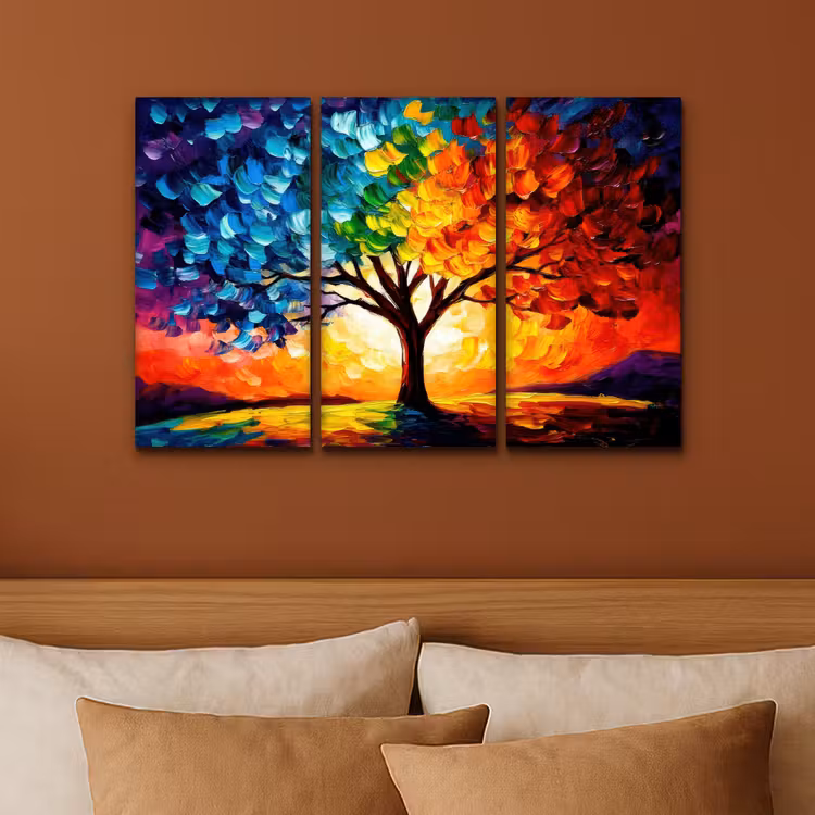 Triptych Canvas Print - Tree - Colorful - Paint look - Abstract — 2