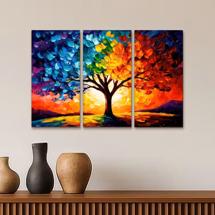 Triptych Canvas Print - Tree - Colorful - Paint look - Abstract — 3