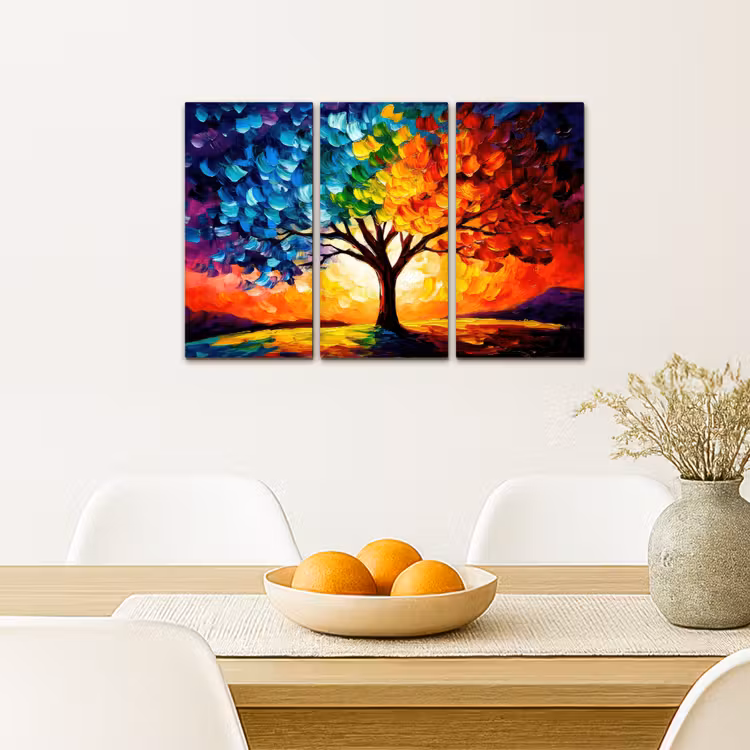 Triptych Canvas Print - Tree - Colorful - Paint look - Abstract — 4