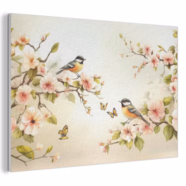 Acoustic Felt - Branches - Flowers - Birds - Pink — 1