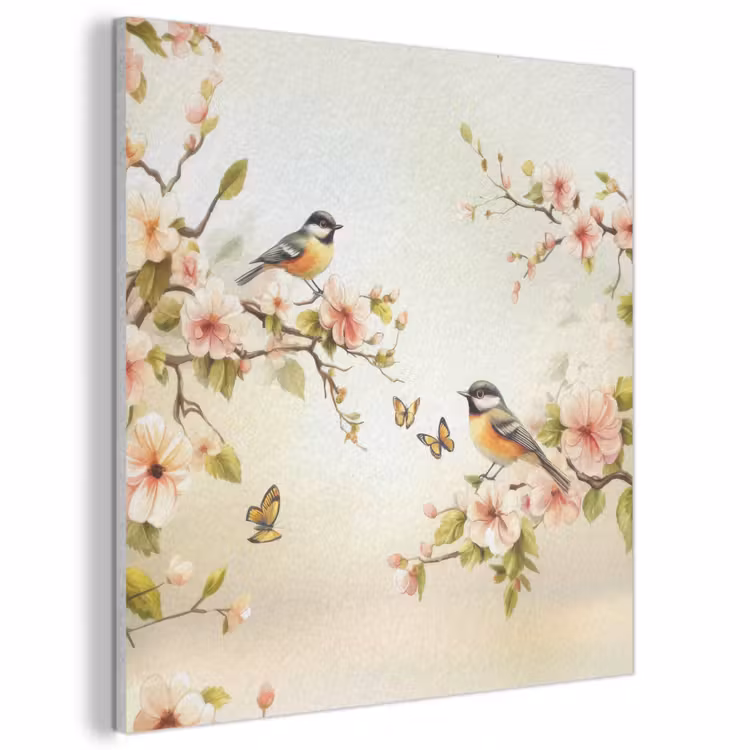 Acoustic Felt - Branches - Flowers - Birds - Pink — 1