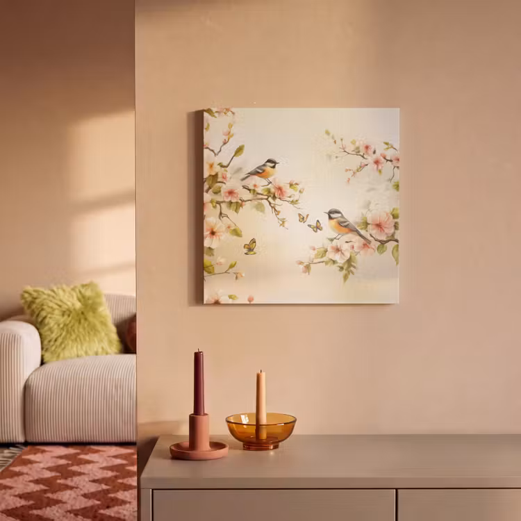 Acoustic Felt - Branches - Flowers - Birds - Pink — 2
