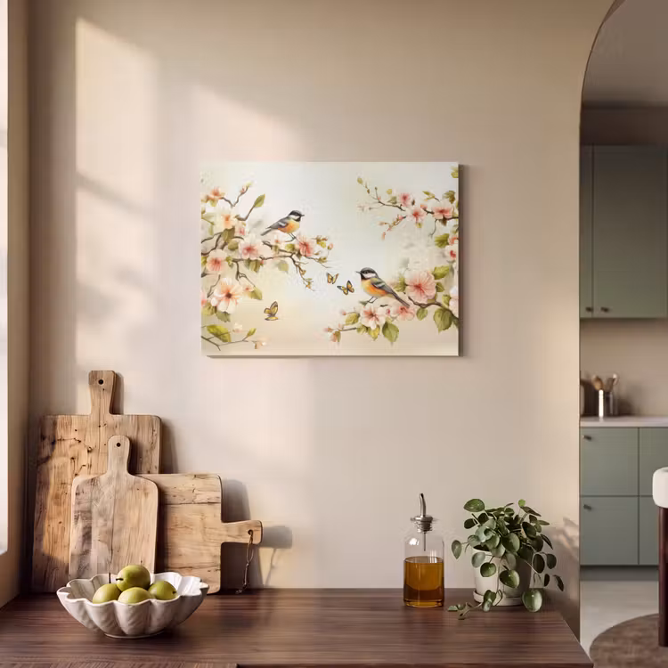 Acoustic Felt - Branches - Flowers - Birds - Pink — 3