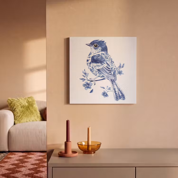 Acoustic Felt - Bird - Delft blue - Illustration - Flowers — 2