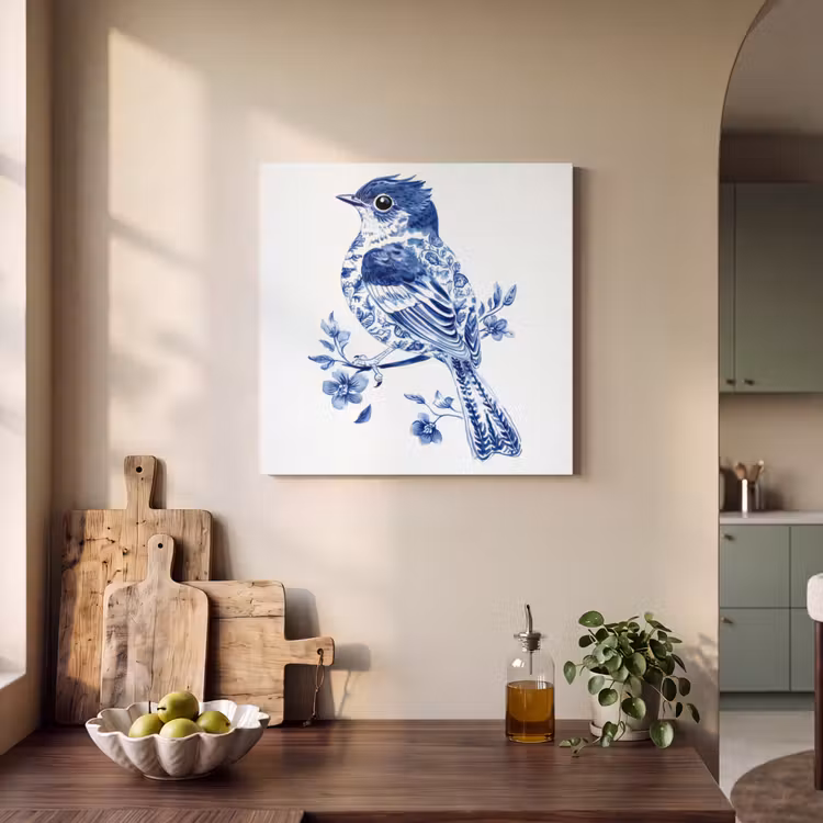Acoustic Felt - Bird - Delft blue - Illustration - Flowers — 3