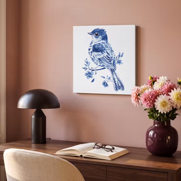 Acoustic Felt - Bird - Delft blue - Illustration - Flowers — 4