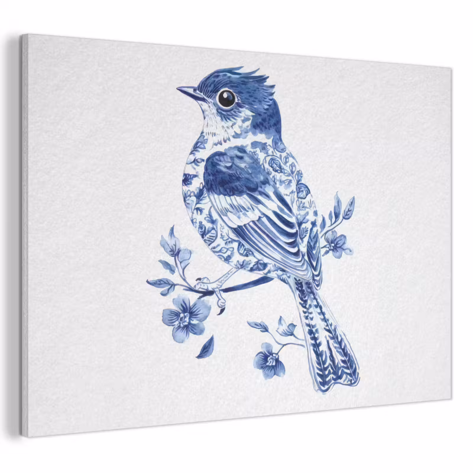 Acoustic Felt - Bird - Delft blue - Illustration - Flowers — 1