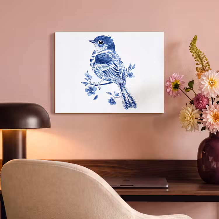 Acoustic Felt - Bird - Delft blue - Illustration - Flowers — 4