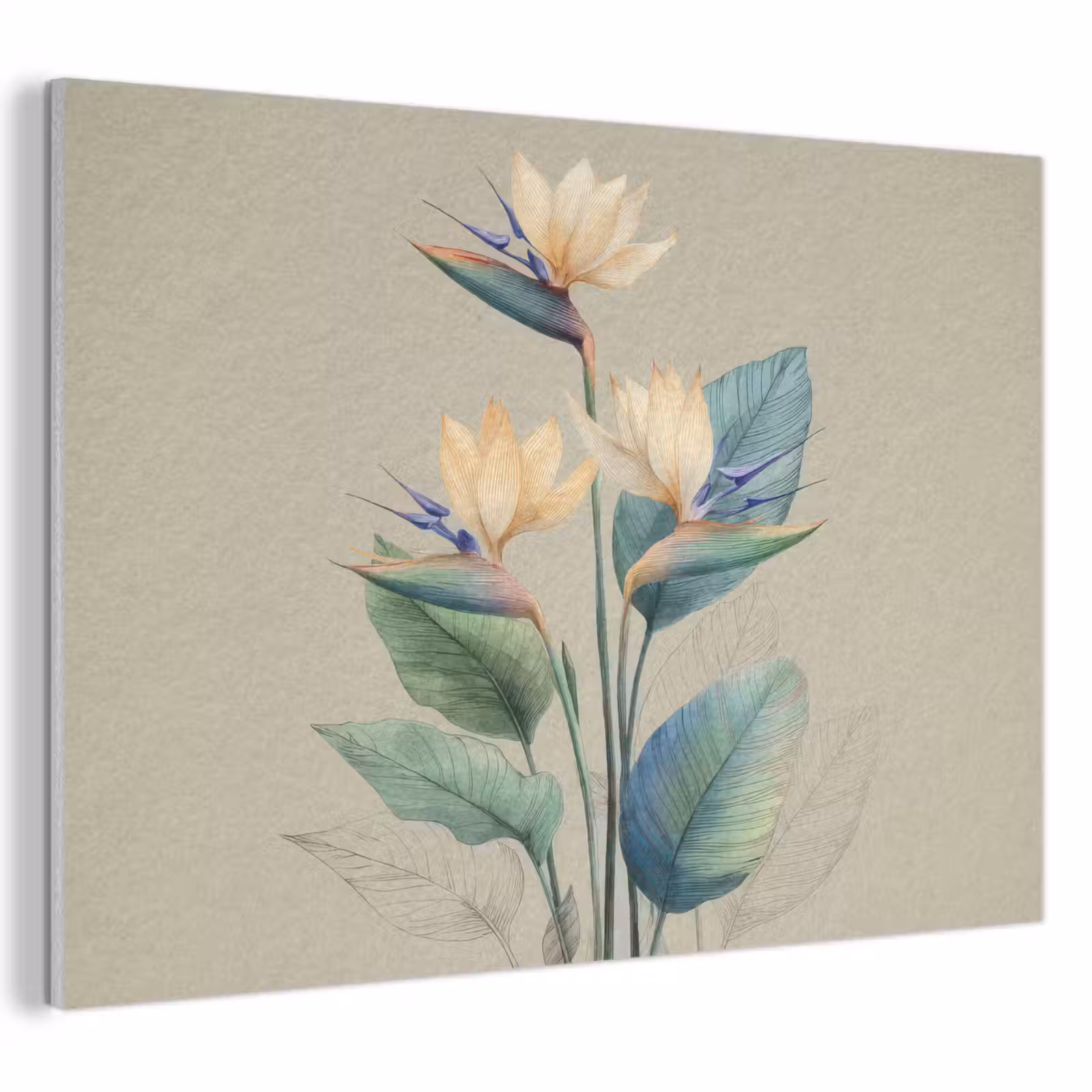 Acoustic Felt - Bird of paradise flowers - Blue-green leaves - Beige — 1