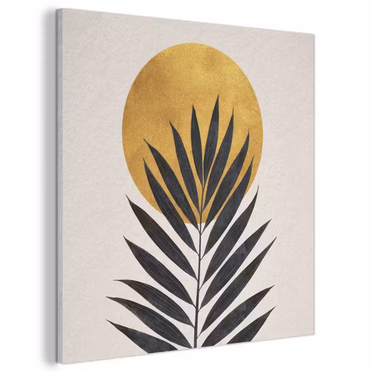 Acoustic Felt - Black palm leaf - Golden circle - Beige background — 1