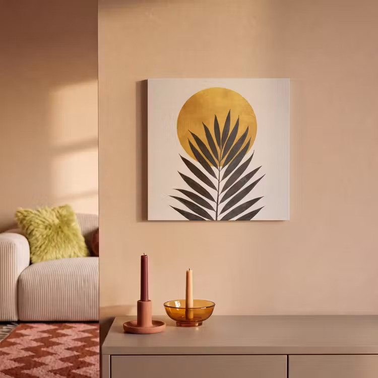Acoustic Felt - Black palm leaf - Golden circle - Beige background — 2