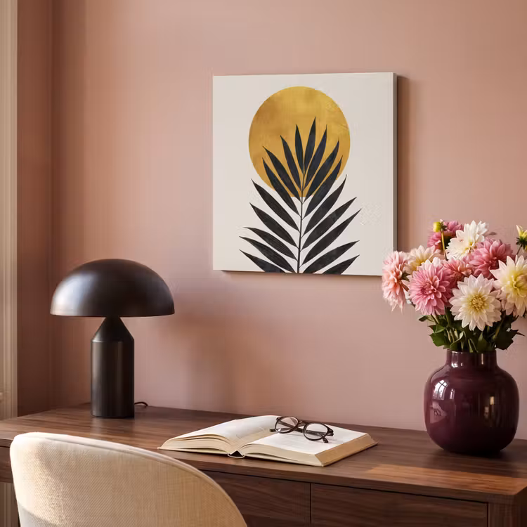 Acoustic Felt - Black palm leaf - Golden circle - Beige background — 4