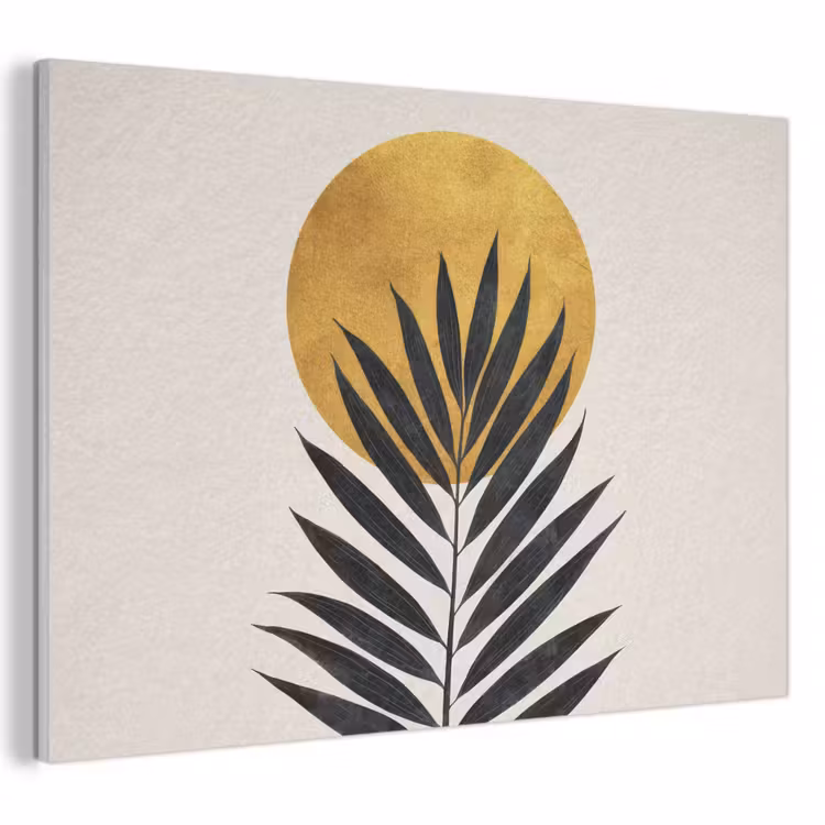 Acoustic Felt - Black palm leaf - Golden circle - Beige background — 1