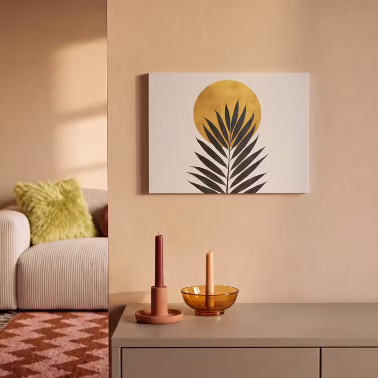 Acoustic Felt - Black palm leaf - Golden circle - Beige background — 2