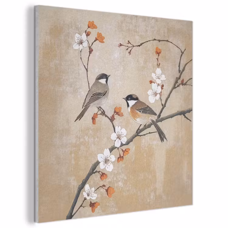 Acoustic Felt - Birds - Blossom branch - Flowers - Orange — 1