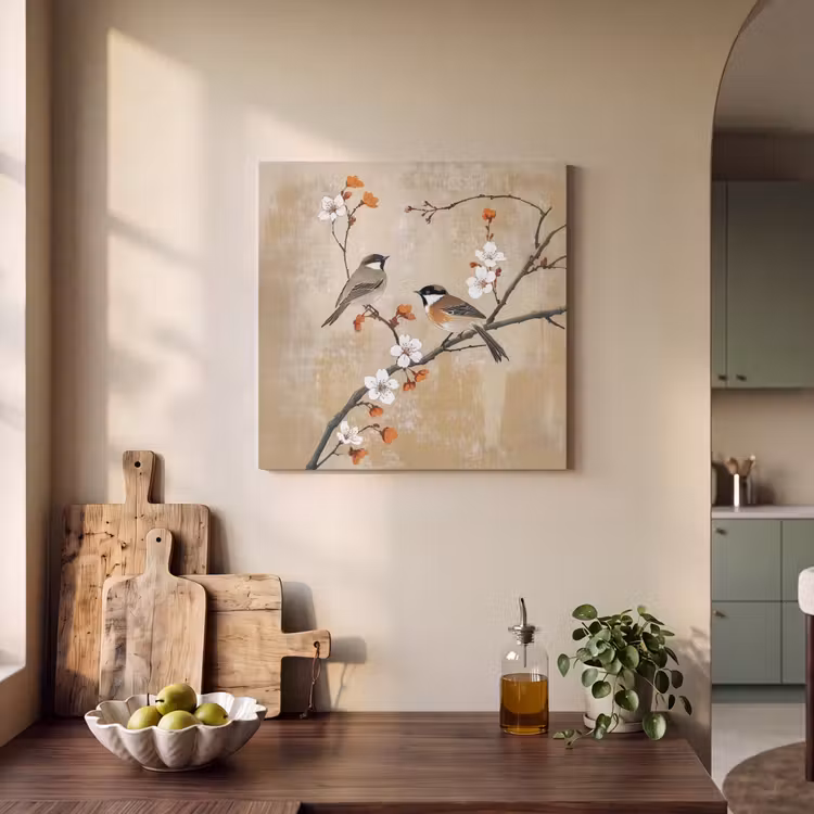 Acoustic Felt - Birds - Blossom branch - Flowers - Orange — 3
