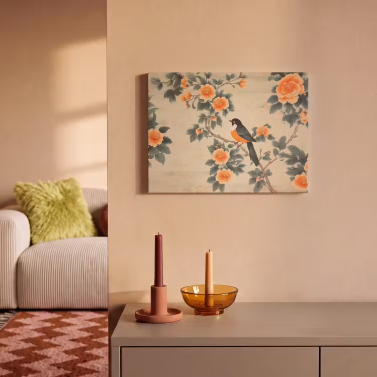 Acoustic Felt - Bird - Branch - Flowers - Orange — 2