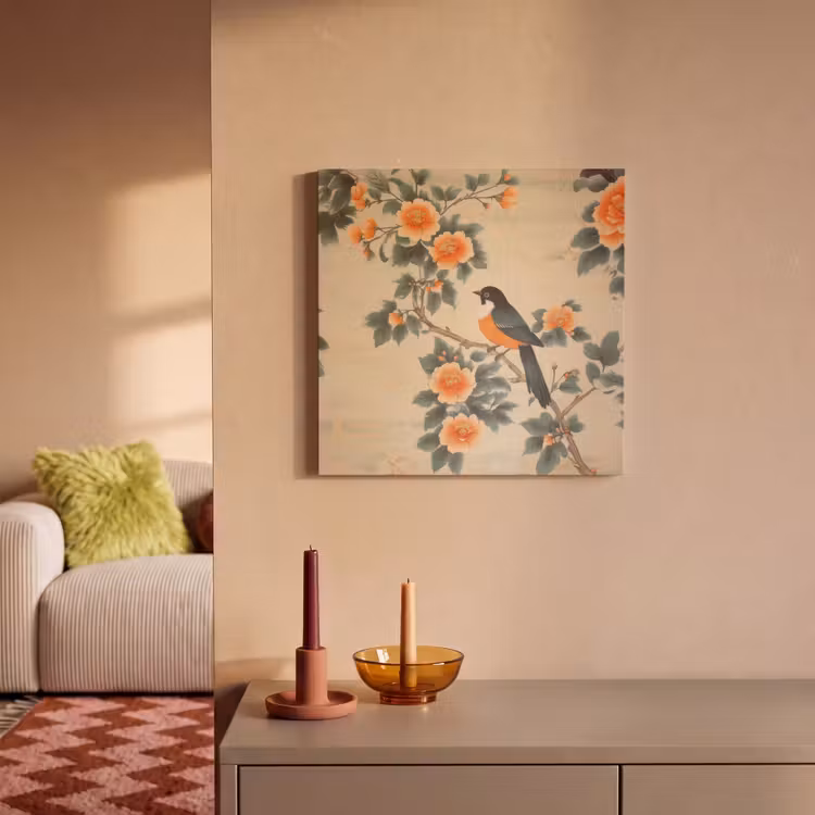 Acoustic Felt - Bird - Branch - Flowers - Orange — 2