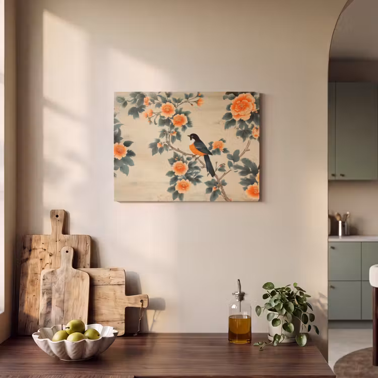Acoustic Felt - Bird - Branch - Flowers - Orange — 3
