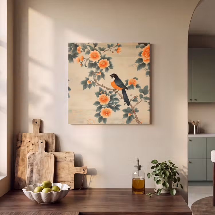 Acoustic Felt - Bird - Branch - Flowers - Orange — 3