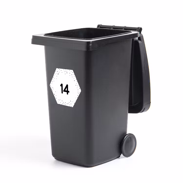 Hexagon house number sticker for containers — 1