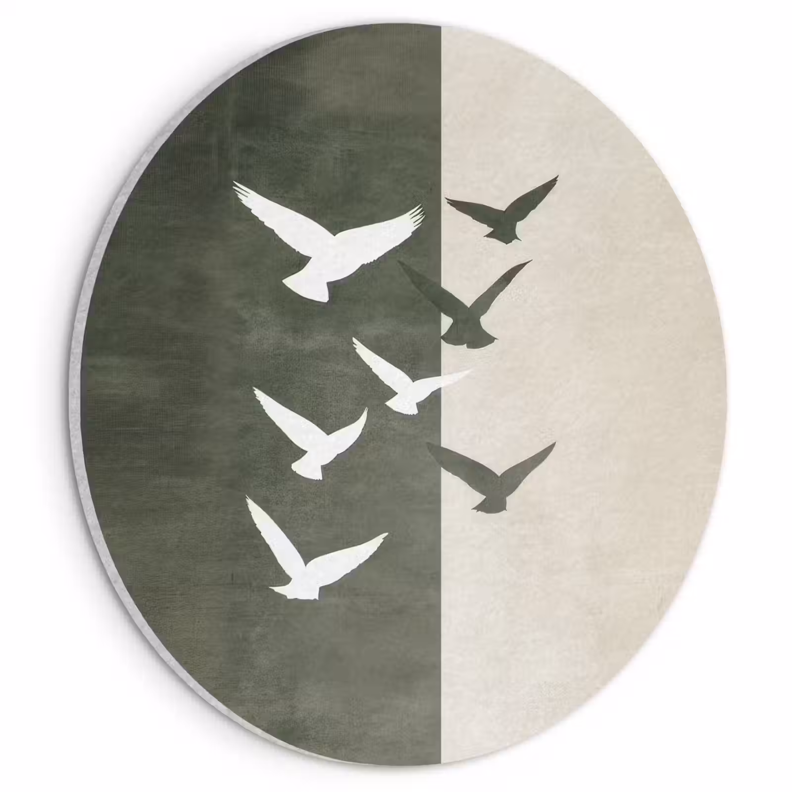 Acoustic painting round - Japandi - Bird - Green — 1