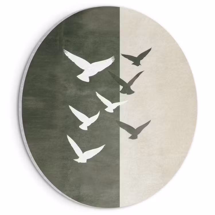 Acoustic painting round - Japandi - Bird - Green — 1