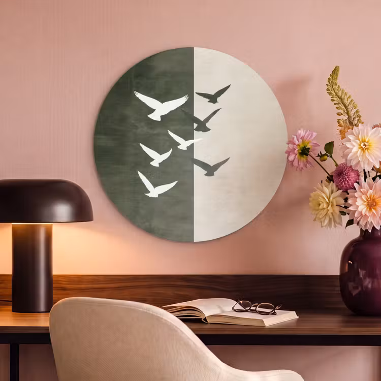 Acoustic painting round - Japandi - Bird - Green — 2