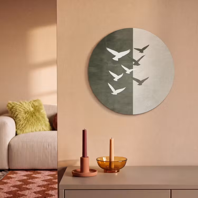 Acoustic painting round - Japandi - Bird - Green — 3