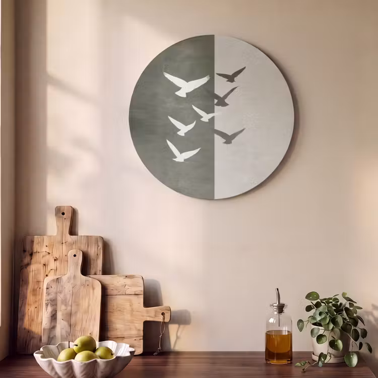 Acoustic painting round - Japandi - Bird - Green — 4
