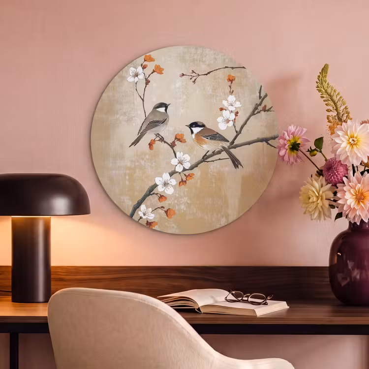 Acoustic painting round - Birds - Blossom branch - Flowers - Orange — 2