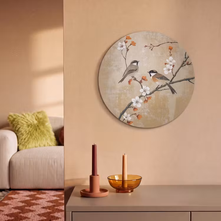 Acoustic painting round - Birds - Blossom branch - Flowers - Orange — 3