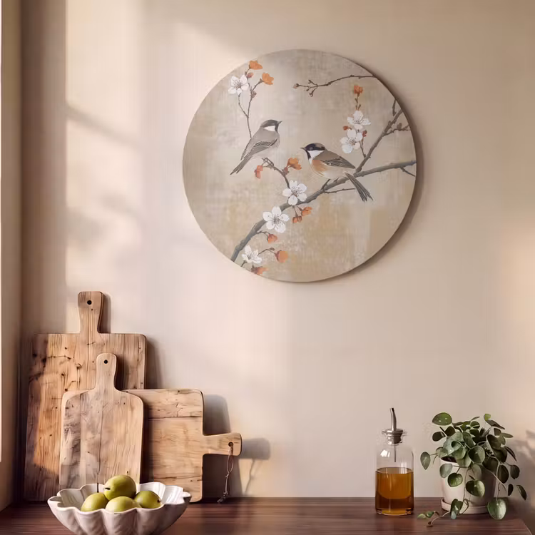 Acoustic painting round - Birds - Blossom branch - Flowers - Orange — 4