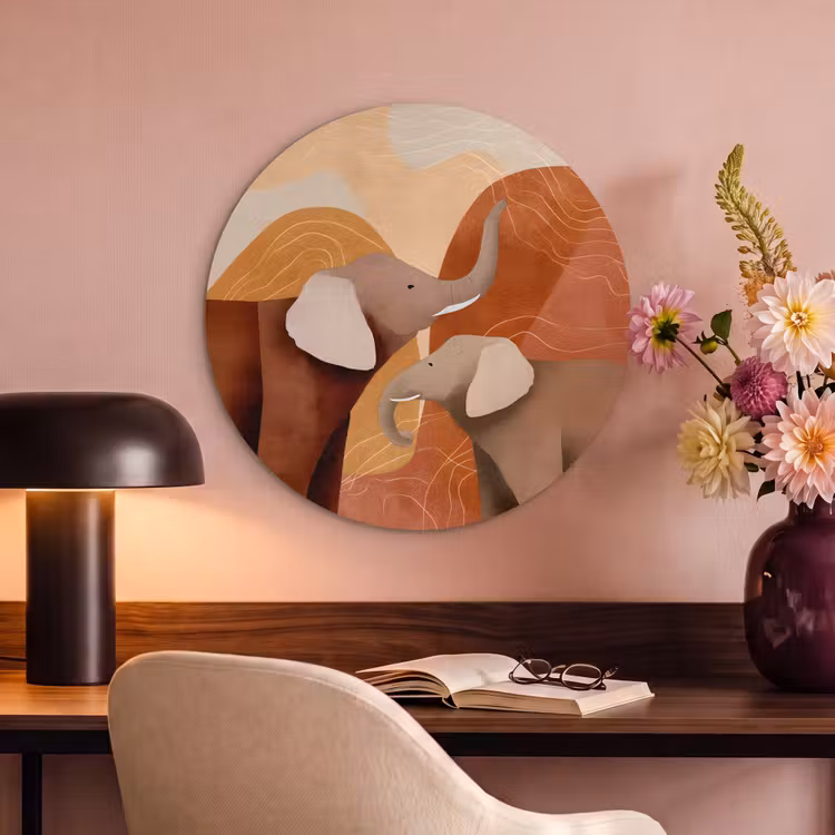 Acoustic painting round - Elephants - Orange - Abstract — 2
