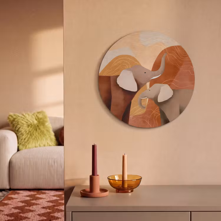 Acoustic painting round - Elephants - Orange - Abstract — 3