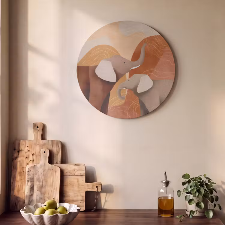 Acoustic painting round - Elephants - Orange - Abstract — 4