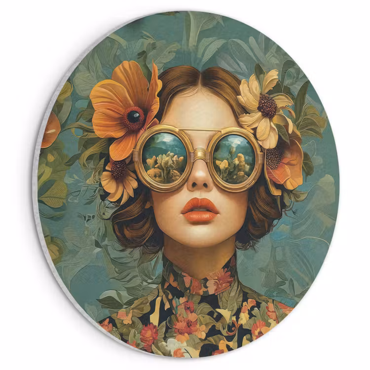 Acoustic painting round - Woman - Flowers - Butterflies - Nature - Vintage — 1